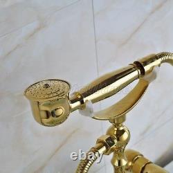 Deck Mount Clawfoot Tub Faucet Gold Color Brass Hand Shower Spray Bath etf085