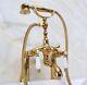 Deck Mounted Gold Color Brass Clawfoot Tub Mixer Tap Faucet Hand Shower Ena133