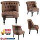 Designer Tub Chair Sofa Lined Polyester Fabric Brown Armchair Single Seater New