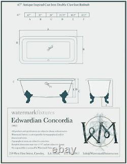 Edwardian Color Block Matte Black White 67 Double Cast Iron Clawfoot Bathtub