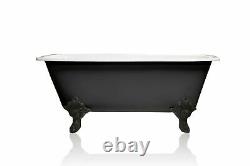 Edwardian Glossy and Matte Black 67 Double Cast Iron Porcelain Clawfoot Bathtub