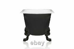 Edwardian Glossy and Matte Black 67 Double Cast Iron Porcelain Clawfoot Bathtub