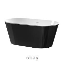 Exbrite Bathtub 60 Inch Black Acrylic Freestanding Soaking Anti-Slip