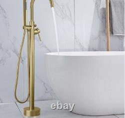 Floor Mount Bath Tub Faucet Freestanding Tub Filler Polished Gold Finish