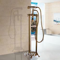 Floor Mount Bath Tub Filler Free Standing Shower Faucet Set 2 Handle Hand Spray