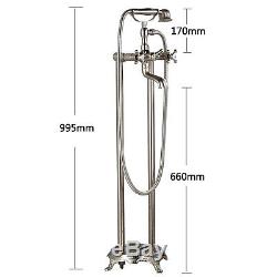 Floor-Mount Bathroom Bath Tub Filler Brass Mix Faucet Hand Shower Free Standing