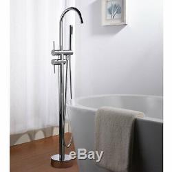 Floor Mount Bathtub Brass Faucet Hand Shower Bath Mixer Clawfoot Tub Filler Tap