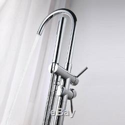 Floor Mount Bathtub Brass Faucet Hand Shower Bath Mixer Clawfoot Tub Filler Tap