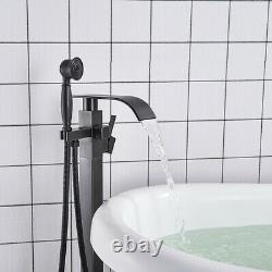 Floor Mounted Bath Faucet Freestanding Waterfall Tub Mixer Tap Hand Shower Black