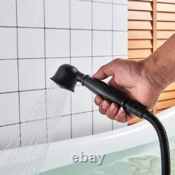 Floor Mounted Bath Faucet Freestanding Waterfall Tub Mixer Tap Hand Shower Black