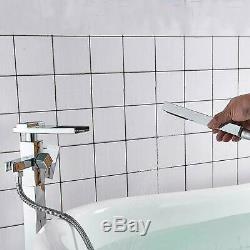Floor Mounted Bath Taps Hand Held Shower Bathtub Free Standing Faucet Chrome UK