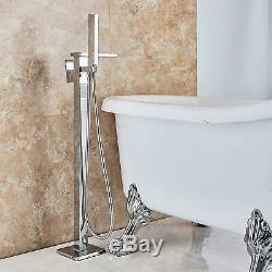 Floor Mounted Bath Taps Hand Held Shower Bathtub Free Standing Faucet Chrome UK