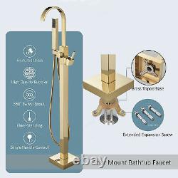 Floor Mounted Bathtub Faucet Free Standing Waterfall Tub Tap WithHand Spray Gold
