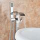 Floor Mounted Bathtub Faucet Waterfall Spout With Hand Shower Chrome Tub Filler
