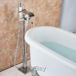 Floor Mounted Bathtub Faucet Waterfall Spout with Hand Shower Chrome Tub Filler