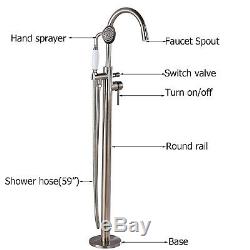 Floor Mounted Free Standing Bathtub Faucet Tub Filler With Hand Shower Mixer Tap