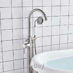 Floor Mounted Free Standing Bathtub Faucet Tub Filler With Hand Shower Mixer Tap