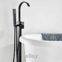 Floor Mounted Tub Filler Faucet Free Standing Bath Shower Mixer Taps Black UK