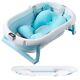 Foldable Baby Bath Tub With Support Cushion Temperature Sensor, Drain Plug