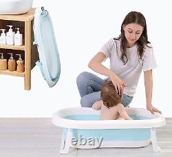 Foldable Baby Bath Tub with Support Cushion Temperature Sensor, Drain Plug