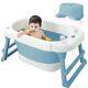 Foldable Baby Deep Bath Tub With Support Cushion Temperature Sensor, (blue)