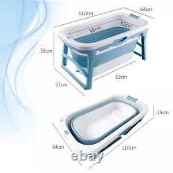 Foldable Baby Deep Bath Tub with Support Cushion Temperature Sensor, (Blue)