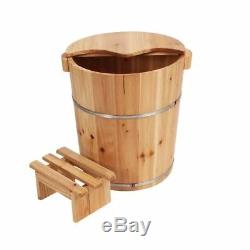 Foot basin Tall wooden bucket with cover rest stool foot bath tub