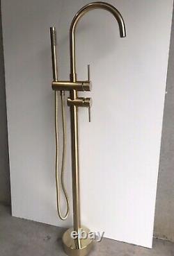 Free Standing Bath tub round brushed burnished brass gold Mixer Spout hand held