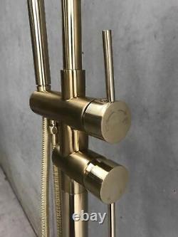 Free Standing Bath tub round brushed burnished brass gold Mixer Spout hand held