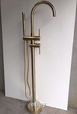 Free Standing Bath tub round brushed rose gold copper floor Mixer Spout handheld
