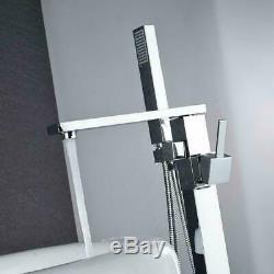 Free Standing Bathtub Faucet Chrome Floor Mount Tub Filler Tap With Hand Shower