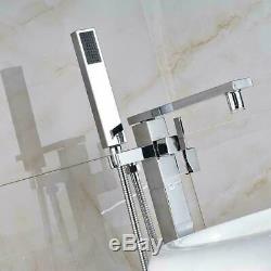 Free Standing Bathtub Faucet Chrome Floor Mount Tub Filler Tap With Hand Shower