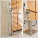 Free Standing Brushed Floor Mount Clawfoot Bath Tub Filler Faucet Hand Shower