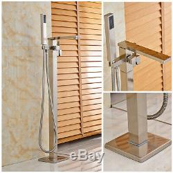 Free Standing Brushed Floor Mount Clawfoot Bath Tub Filler Faucet Hand shower