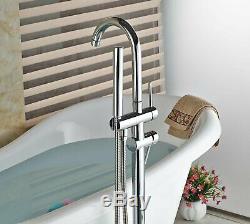 Free Standing Floor Mounted Bathtub Tap Faucet Shower Set Tub Filler Mixer Brass