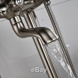 Free Standing Stainless Steel Floor Mount Clawfoot Bath tub Filler Faucet Shower
