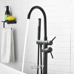 Freestanding Bath Tap with Hand Shower Matte Black, Bathroom Brass Mixer Faucet