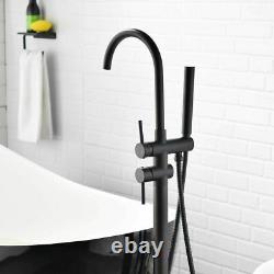 Freestanding Bath Tap with Hand Shower Matte Black, Bathroom Brass Mixer Faucet