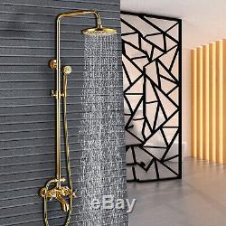 Gold 8 Adjustable Shower Head Set Bathtub Faucet Bathroom Tap Wall Mounted UK