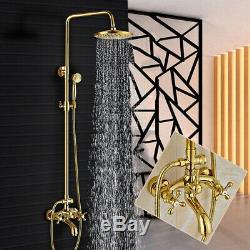 Gold 8 Adjustable Shower Head Set Bathtub Faucet Bathroom Tap Wall Mounted UK