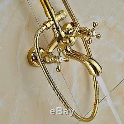 Gold Bathtub Faucet Set 8 Adjustable Shower Head Wall Mounted Bathroom Tap UK