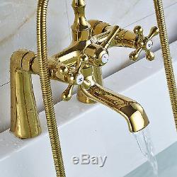 Gold Bathtub Shower Faucet Bathroom Basin Taps Hand Held Shower Mixer 2 Handles