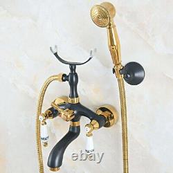 Gold & Black Bathroom Tub Faucet Brass Hand Shower Hot And Cold Mixer Tap 2na546