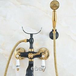 Gold Black Clawfoot Bath Tub Faucet with Hand Spray Shower Mixer Tap Wall Mount