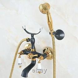 Gold Black Clawfoot Bath Tub Faucet with Hand Spray Shower Mixer Tap Wall Mount