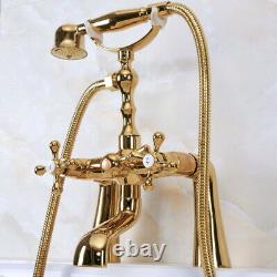 Gold Brass Bath Bathtub Clawfoot Tub Faucet With Hand Shower Deck Mounted ena151