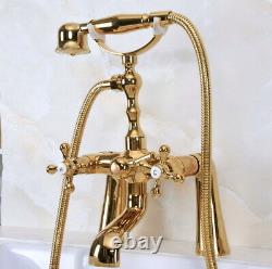 Gold Brass Bath Bathtub Clawfoot Tub Faucet With Hand Shower Deck Mounted ena151