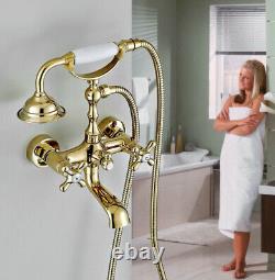 Gold Brass Bathroom Bath Faucet Set Wall Mount Hand Spray Shower Tub Tap 2tf134
