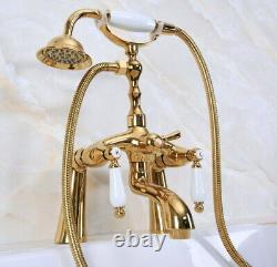 Gold Brass Deck-Mount Bathroom Bathtub Faucet Set with Hand Shower Taps 2na132