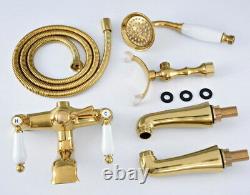 Gold Color Brass Bathroom Bath Clawfoot Tub Mixer Tap Faucet Hand Shower ytf782